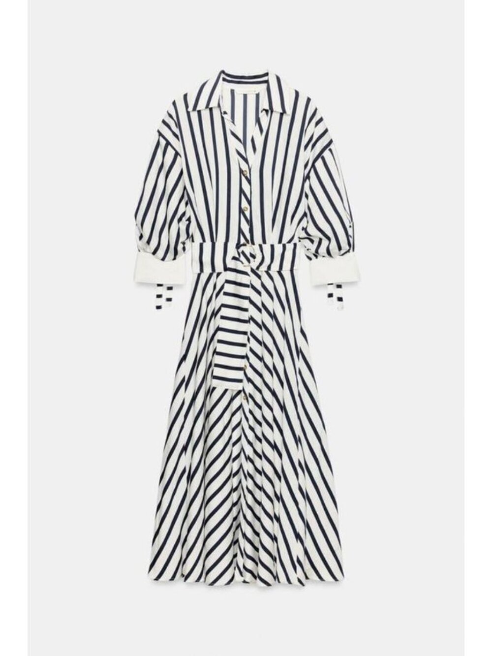 ZARA BELTED STRIPED MIDI DRESS